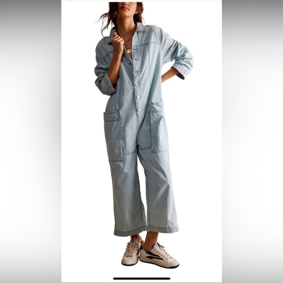 Free People NWT Margarita Jumpsuit Size Small in Light Blue Beam
